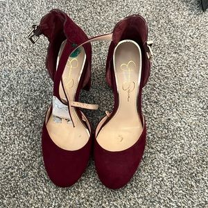 Jessica Simpson block maroon suede heels